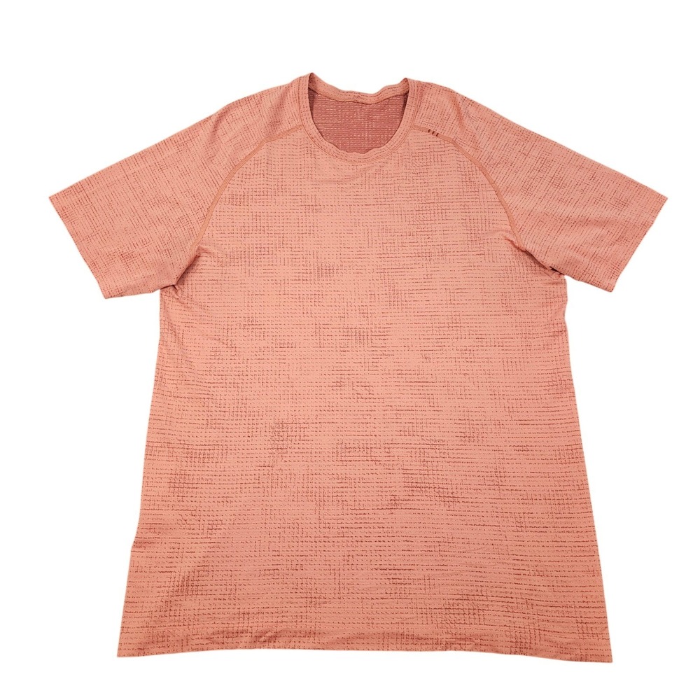 Lululemon Mens Metal Vent Tech Short Sleeve Shirt Coral Orange Textured Grid XL